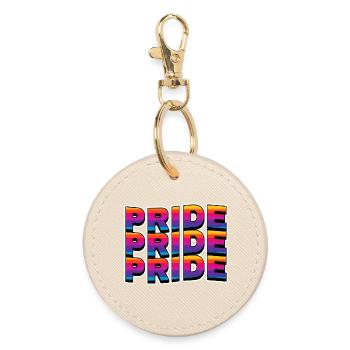 Pride Rainbow Lettering - Round Keyring - oyster - Front