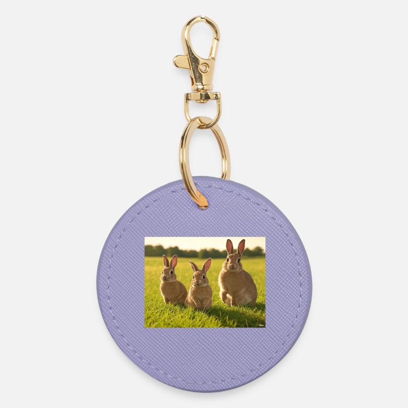 Spring Bunny Trio - Round Keyring - lavender