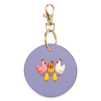 Poules avec poussins - Porte-clés rond - lavande - Devant