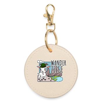 Cute hiking goat hiking in the mountains - Round Keyring - oyster - Front