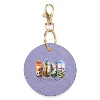 California Vacation Travel – Golden State Motif - Round Keyring - lavender - Front