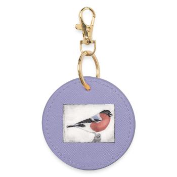 Oiseau coloré de façon colorée - gabarit imprimé sculpté à la main - Porte-clés rond - lavande - Devant