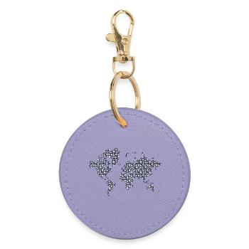 World Map Black and White Floral Design - Round Keyring - lavender - Front
