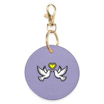 Hochzeit Taube Paar Ehepaar Herz - Runder Schlüsselanhänger - Lavendel - Vorne