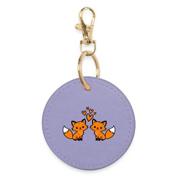 Fox Couple Hearts Love - Round Keyring - lavender - Front