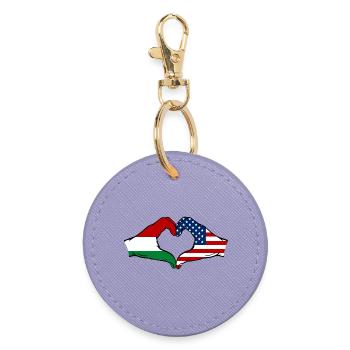Ungarn USA Flagge Haende Herzform - Runder Schlüsselanhänger - Lavendel - Vorne