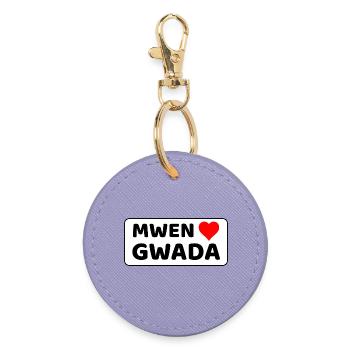 Mwen enmé Gwada I love Guadeloupe - Weißer Hintergrund - Runder Schlüsselanhänger - Lavendel - Vorne
