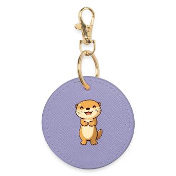 Cute and Happy Otter in Cartoon Style - Adorable - Round Keyring - lavender - Front