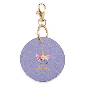Favorite girl – Cute unicorn with flowers & gold - Round Keyring - lavender - Front