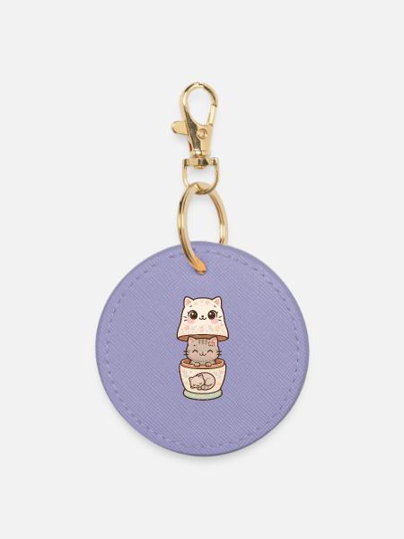 Kawaii Matroschka Katze - Runder Schlüsselanhänger - Lavendel