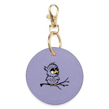 Un hibou petit bébé assis sur une branche - Porte-clés rond - lavande - Devant
