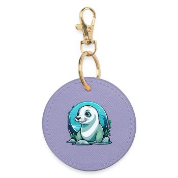 Young seal on a discovery tour - Round Keyring - lavender - Front