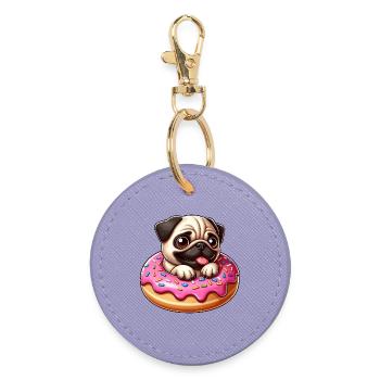 Carlin mignon avec beignet dessin animé amoureux des chiens - Porte-clés rond - lavande - Devant