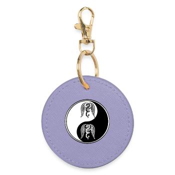 Drachen Yin Yang Schwarz-Weiß-Symbol - Runder Schlüsselanhänger - Lavendel - Vorne