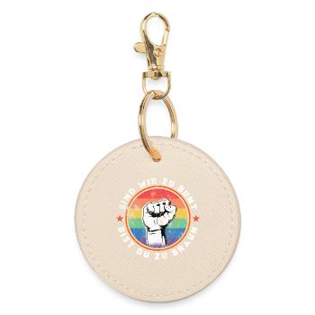 ARE WE TOO COLOURFUL - ARE YOU TOO BROWN - AGAINST THE RIGHT - Round Keyring - oyster - Front