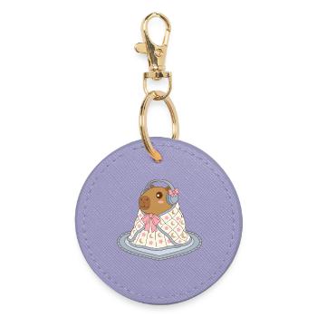 Cute Capybara Earmuffs Blanket - Cozy Apparel - Round Keyring - lavender - Front