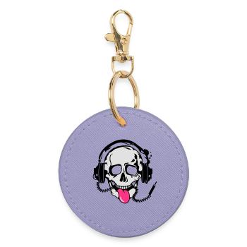 A skull stretched tongue out with headphones - Round Keyring - lavender - Front