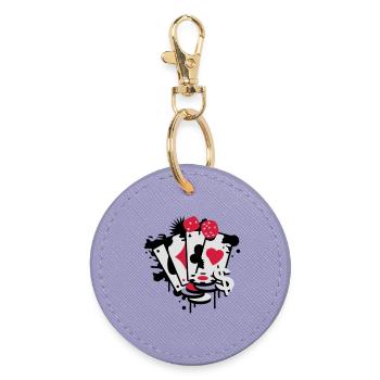 Spielkarten Herz, Pik, Karo, Kreuz mit Würfel - Runder Schlüsselanhänger - Lavendel - Vorne