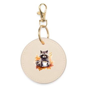 Herbst Waschbär Kaffee Gemütlich - Runder Schlüsselanhänger - Auster - Vorne