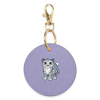 Snow Leopard Cartoon Character Kawaii Clipart - Round Keyring - lavender - Front