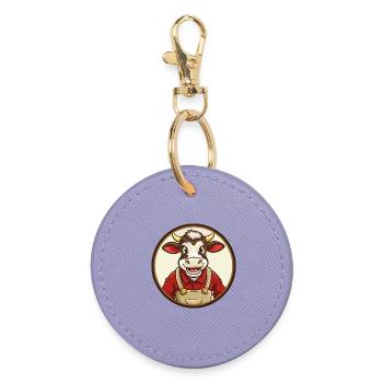 Cow Colorful Kawaii Cartoon Character Clipart Pet - Round Keyring - lavender - Front