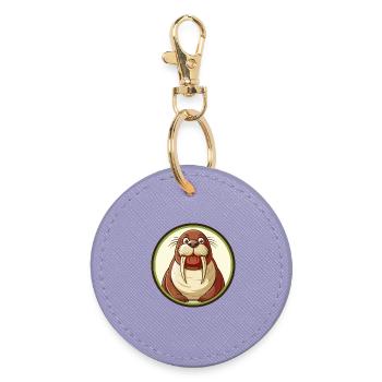 Walrus Colorful Kawaii Cartoon Character Clipart - Round Keyring - lavender - Front