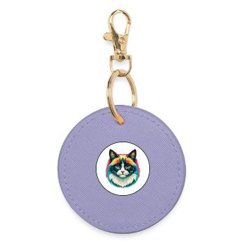 Ragdoll Katze Rasse Cartoon Kawaii Tier Haustier - Runder Schlüsselanhänger - Lavendel - Vorne