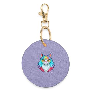 British Longhair Cat Breed Cartoon Kawaii Animal P - Round Keyring - lavender - Front
