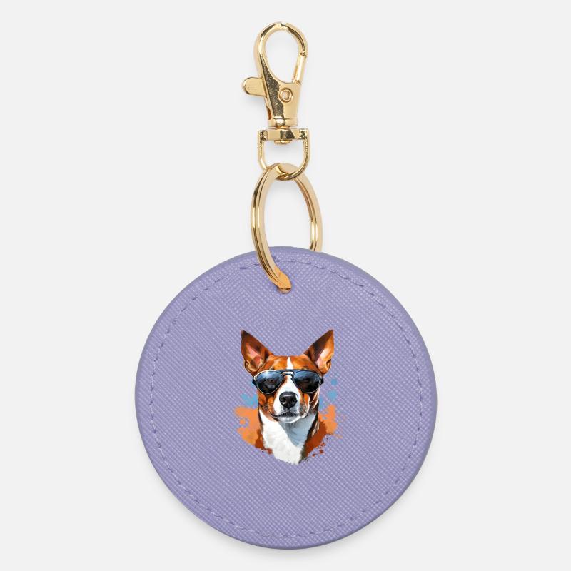 Basenji mit Sonnenbrille - Runder Schlüsselanhänger - Lavendel