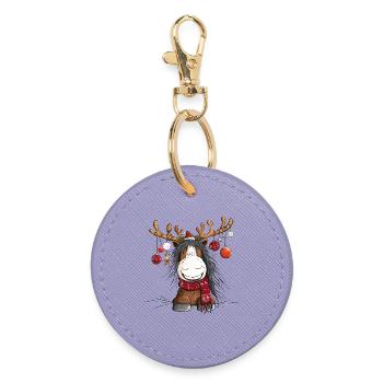 Cheval de Noël en costume de renne - Porte-clés rond - lavande - Devant