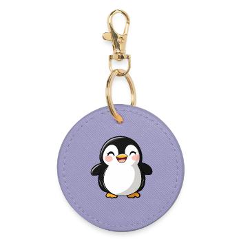 Cute Adorable Penguin - Charming Cartoon Design - Round Keyring - lavender - Front