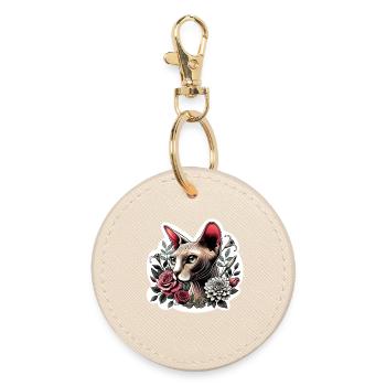 Rose Sphynx Cat - Round Keyring - oyster - Front