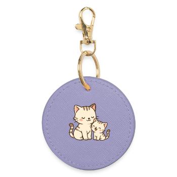 Mom cat and baby kitten cuddling and laughing - Round Keyring - lavender - Front