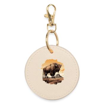 Majestischer Bison im Western-Stil - Runder Schlüsselanhänger - Auster - Vorne