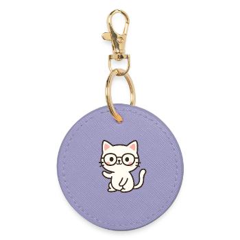 Niedliche Katzenillustration mit Brille - Runder Schlüsselanhänger - Lavendel - Vorne