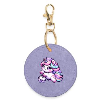 Kawaii Unicorn Soccer Rainbow Kick - Round Keyring - lavender - Front