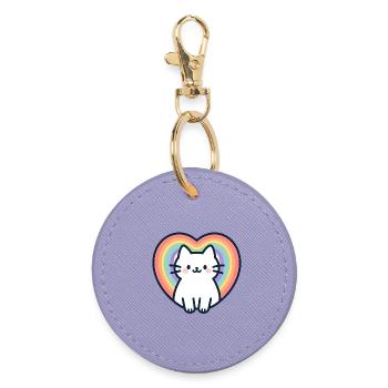 Kawaii Regenbogen Herz Katze - Runder Schlüsselanhänger - Lavendel - Vorne