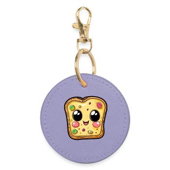 Kawaii Pizza Slice Face - Round Keyring - lavender - Front