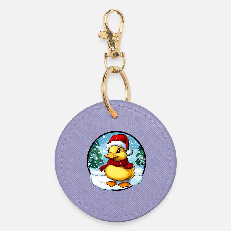 Weihnachtsmann Entchen - Runder Schlüsselanhänger - Lavendel