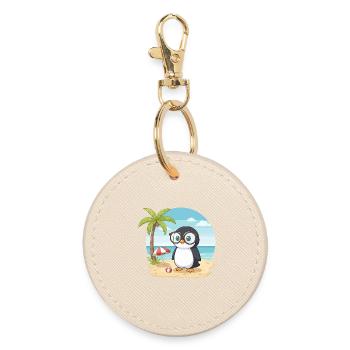 Süßer Pinguin mit Brille Strandsommerurlaub - Runder Schlüsselanhänger - Auster - Vorne