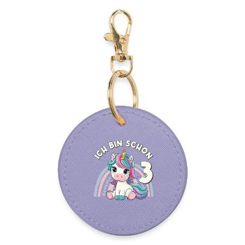 3rd Birthday Unicorn Rainbow Cute Cute - Round Keyring - lavender - Front