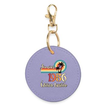 January 1956 70 Years Anniversary Gift - Round Keyring - lavender - Front