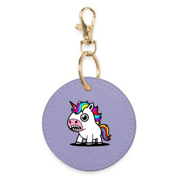 Buntes Cartoon-Einhorn-Motiv - Runder Schlüsselanhänger - Lavendel - Vorne