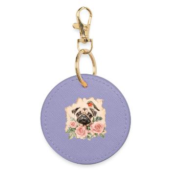 Pug and robin - Round Keyring - lavender - Front