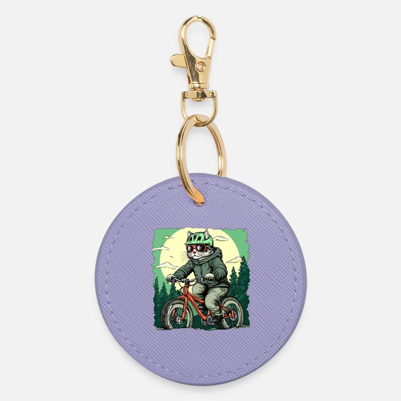 Cat Biker / Velo Kitten - Round Keyring - lavender