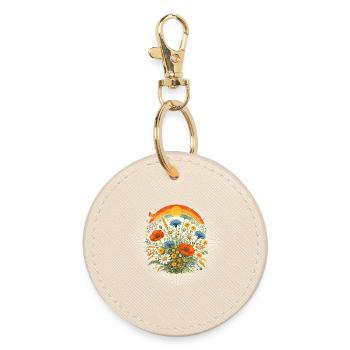 Bunte Wildblumen Retro Sonne Regenbogen Design  - Runder Schlüsselanhänger - Auster - Vorne