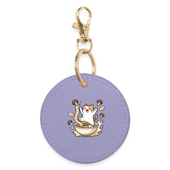 Glückliche Ramen-Katze - Runder Schlüsselanhänger - Lavendel - Vorne