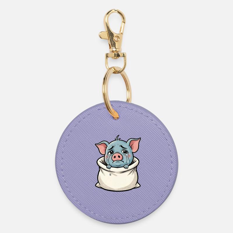 Crying pig in a sack illustration - Round Keyring - lavender
