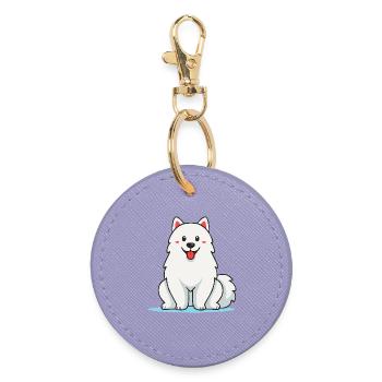 Fuzzy White Samoyed Dog (Comic) - Round Keyring - lavender - Front
