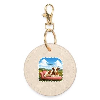 Not Today – Relaxed Cow on Sofa - Round Keyring - oyster - Front